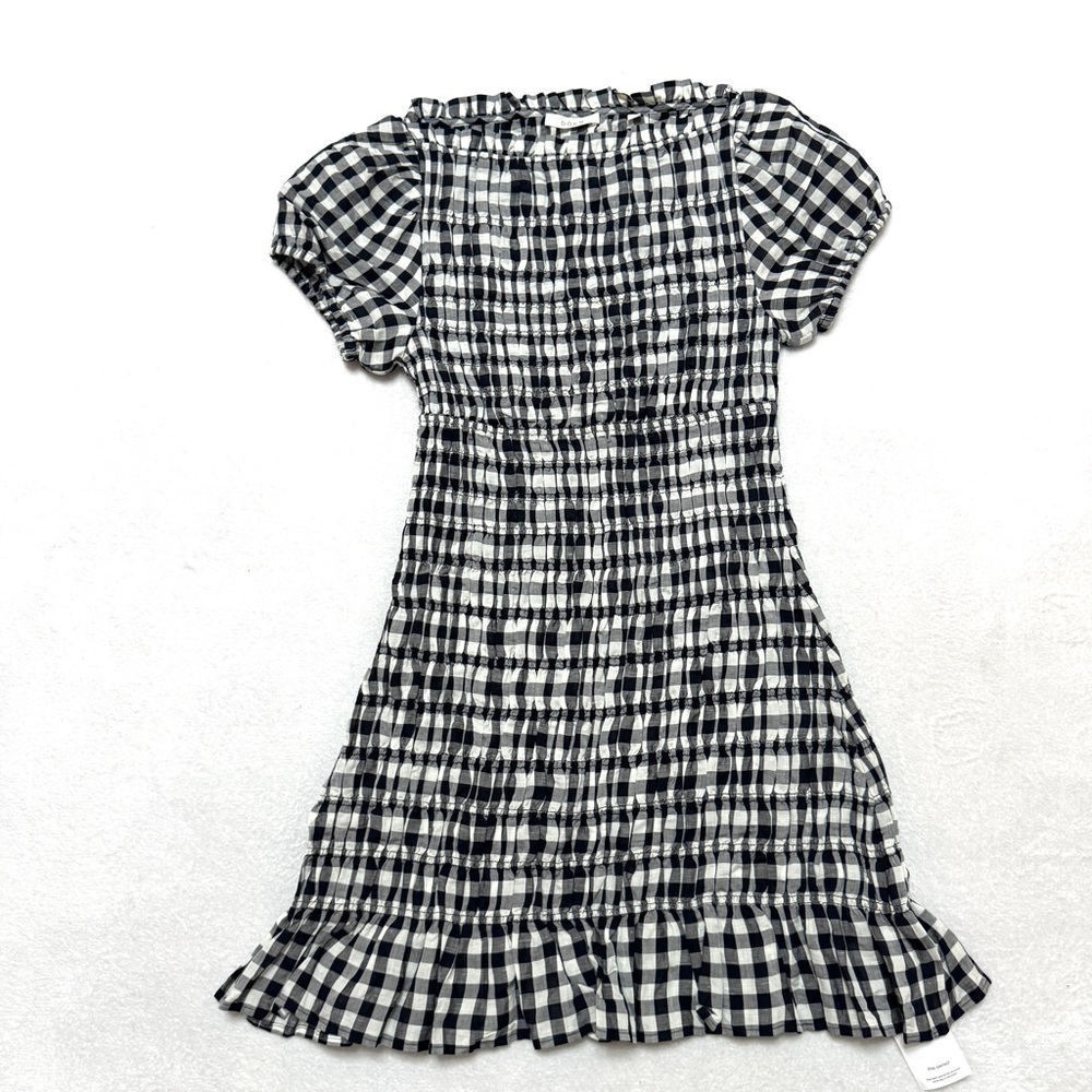 Doen sz M Rizzo Gingham dress smocked check gingham rayon linen  stretch - Picture 7 of 13